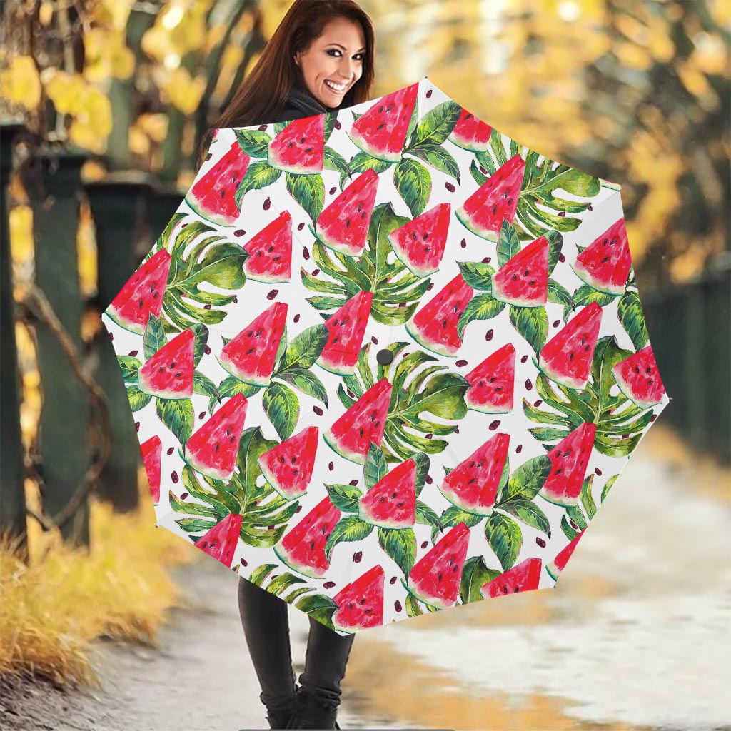 White Tropical Watermelon Pattern Print Foldable Umbrella