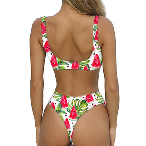 White Tropical Watermelon Pattern Print Front Bow Tie Bikini