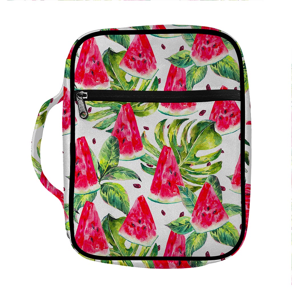 White Tropical Watermelon Pattern Print Front Pocket Bible Bag