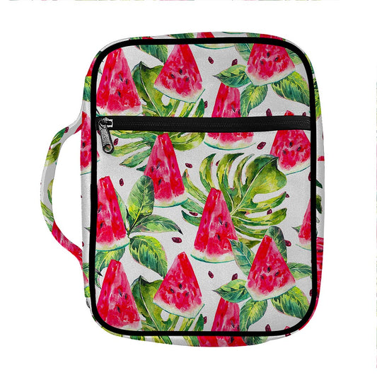 White Tropical Watermelon Pattern Print Front Pocket Bible Bag