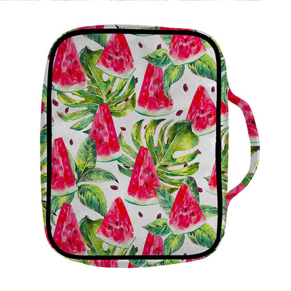 White Tropical Watermelon Pattern Print Front Pocket Bible Bag