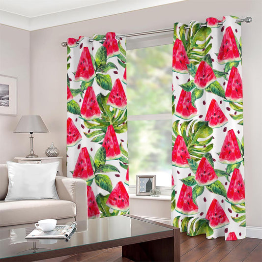 White Tropical Watermelon Pattern Print Grommet Curtains