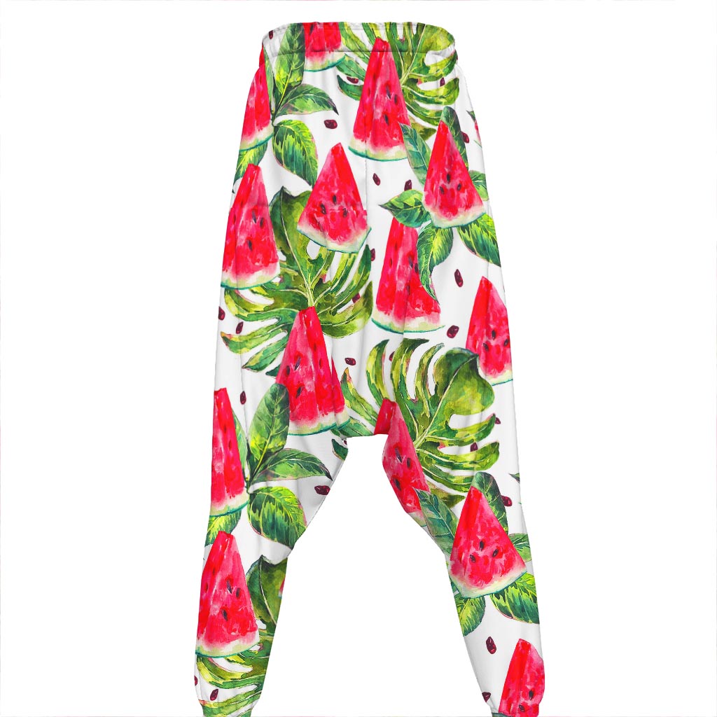White Tropical Watermelon Pattern Print Hammer Pants