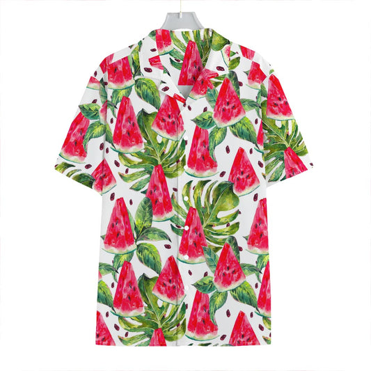 White Tropical Watermelon Pattern Print Hawaiian Shirt