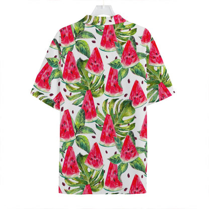 White Tropical Watermelon Pattern Print Hawaiian Shirt