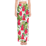White Tropical Watermelon Pattern Print High Slit Maxi Skirt