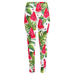White Tropical Watermelon Pattern Print High-Waisted Pocket Leggings