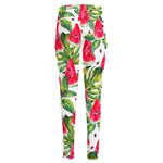 White Tropical Watermelon Pattern Print High-Waisted Pocket Leggings