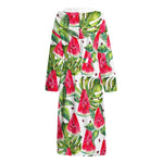White Tropical Watermelon Pattern Print Hooded Bathrobe