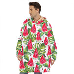White Tropical Watermelon Pattern Print Hoodie Blanket