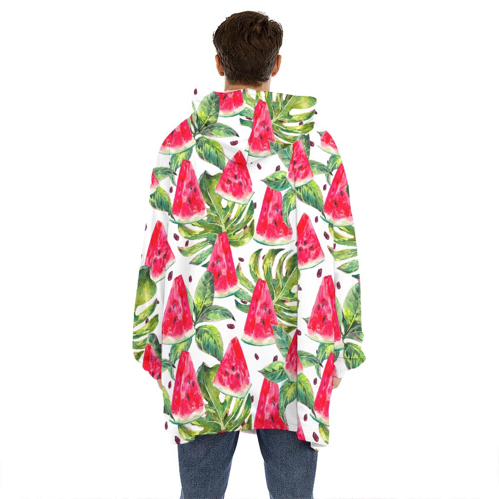 White Tropical Watermelon Pattern Print Hoodie Blanket