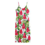 White Tropical Watermelon Pattern Print Jersey Midi Cami Dress