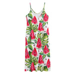 White Tropical Watermelon Pattern Print Jersey Midi Cami Dress