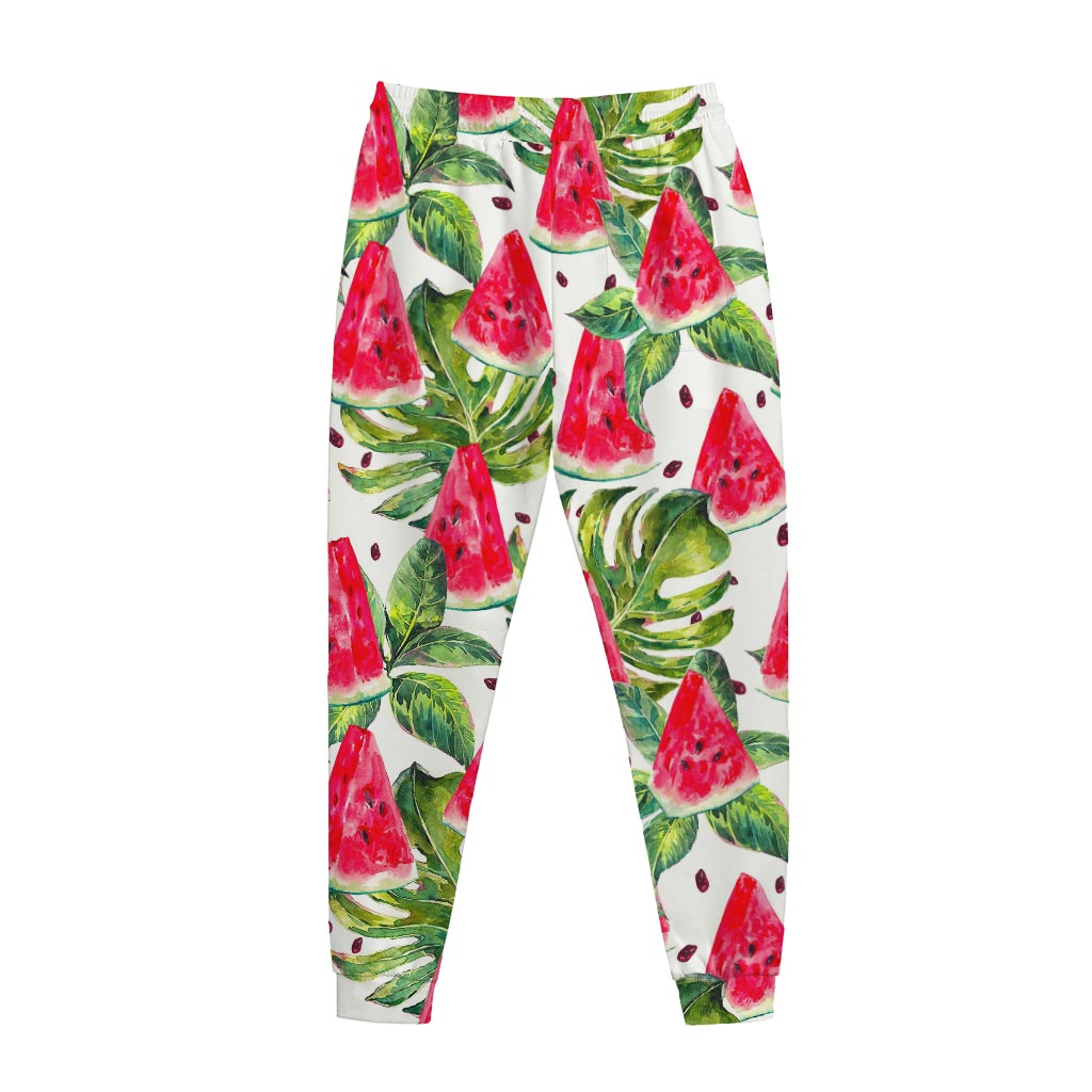 White Tropical Watermelon Pattern Print Jogger Pants