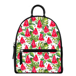 White Tropical Watermelon Pattern Print Leather Backpack