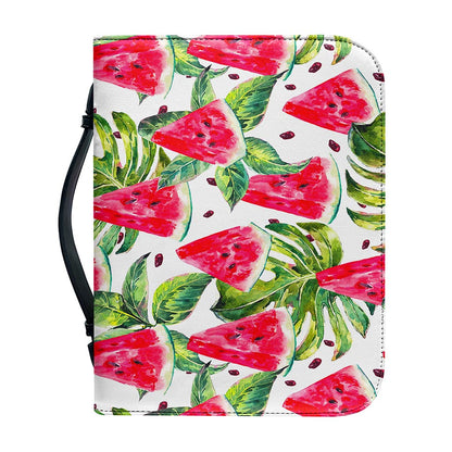 White Tropical Watermelon Pattern Print Leather Bible Cover