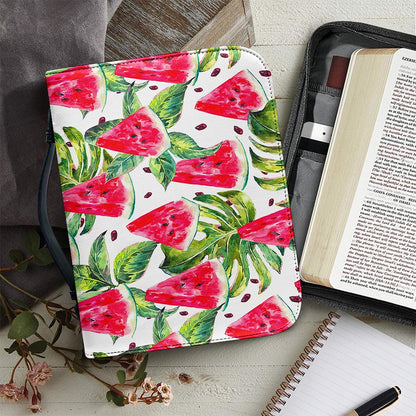 White Tropical Watermelon Pattern Print Leather Bible Cover