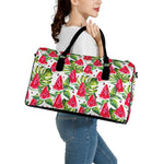 White Tropical Watermelon Pattern Print Leather Duffle Bag