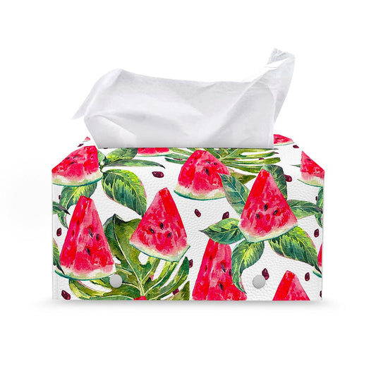 White Tropical Watermelon Pattern Print Leather Tissue Box Cover