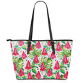 White Tropical Watermelon Pattern Print Leather Tote Bag With Zipper