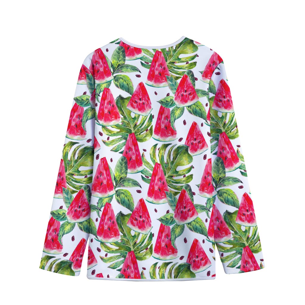 White Tropical Watermelon Pattern Print Long Sleeve Short Coat