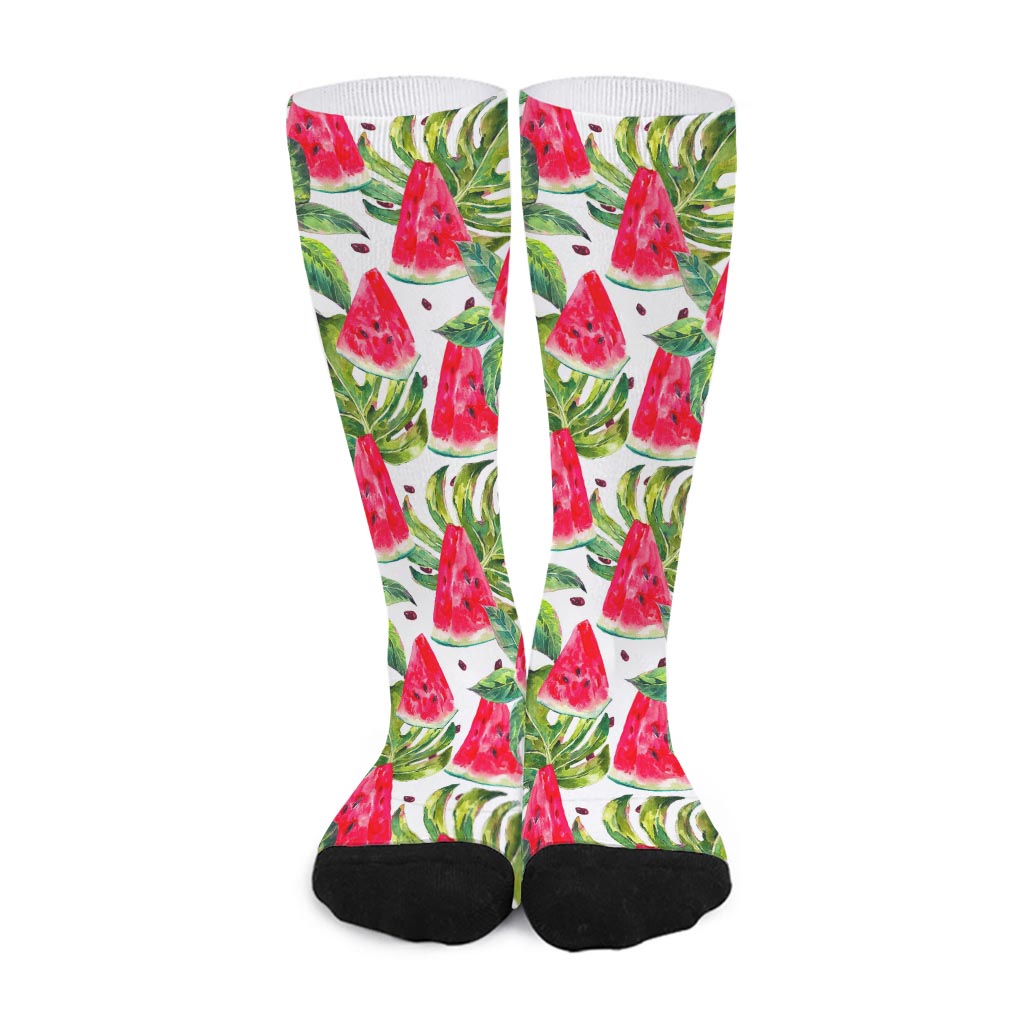White Tropical Watermelon Pattern Print Long Socks