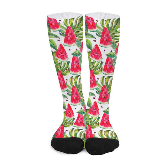 White Tropical Watermelon Pattern Print Long Socks