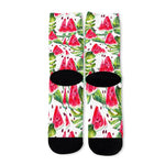 White Tropical Watermelon Pattern Print Long Socks
