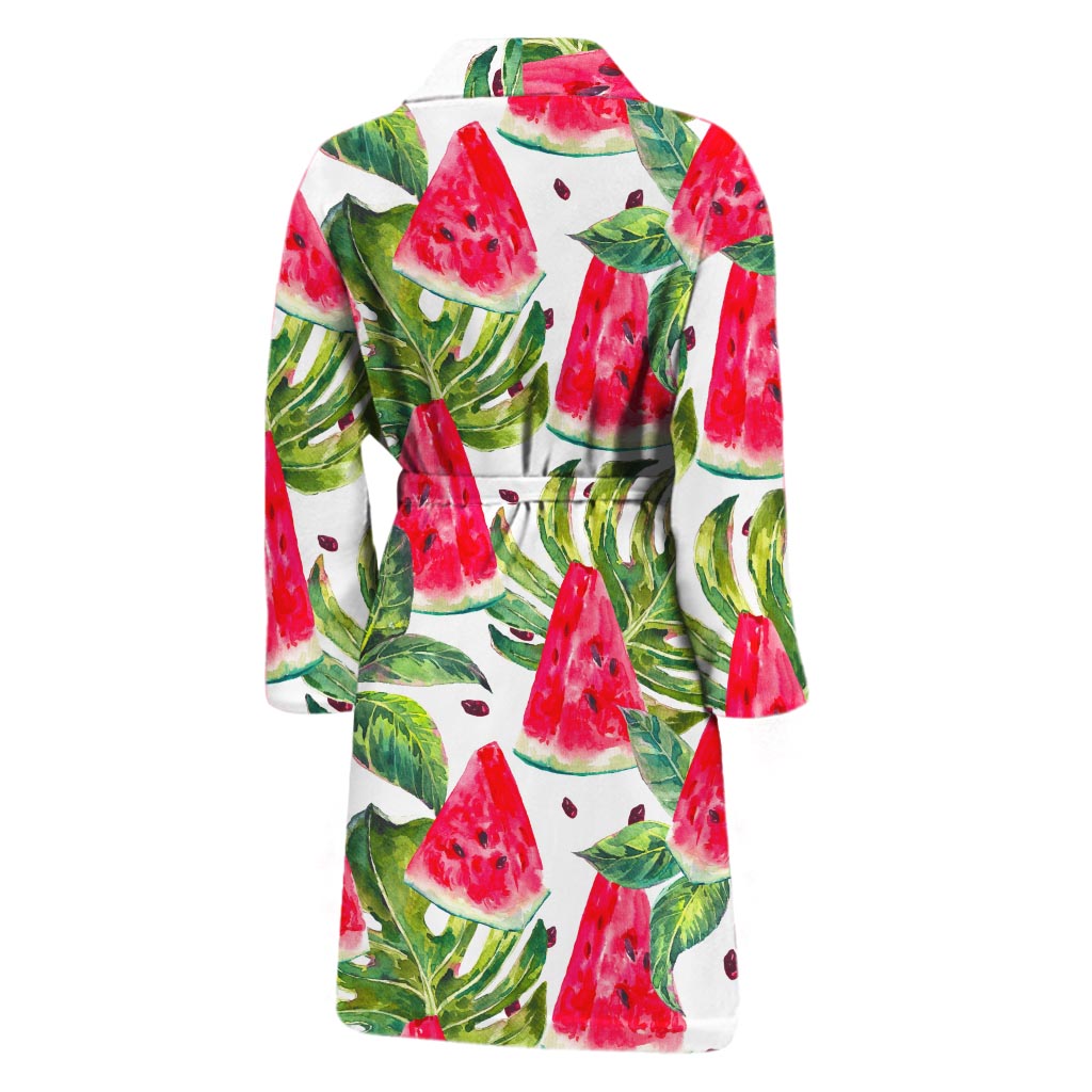 White Tropical Watermelon Pattern Print Men's Bathrobe