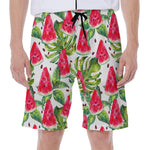 White Tropical Watermelon Pattern Print Men's Beach Shorts