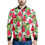 White Tropical Watermelon Pattern Print Men's Bomber Jacket