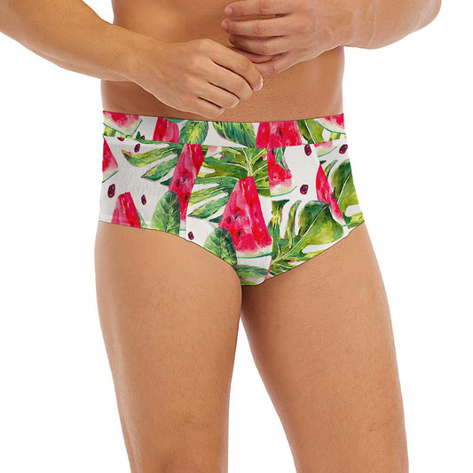 White Tropical Watermelon Pattern Print Men's Briefs