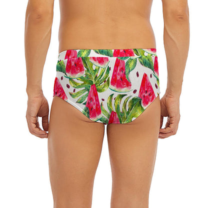 White Tropical Watermelon Pattern Print Men's Briefs