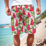 White Tropical Watermelon Pattern Print Men's Cargo Shorts