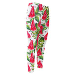 White Tropical Watermelon Pattern Print Men's Compression Pants