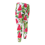 White Tropical Watermelon Pattern Print Men's Compression Pants