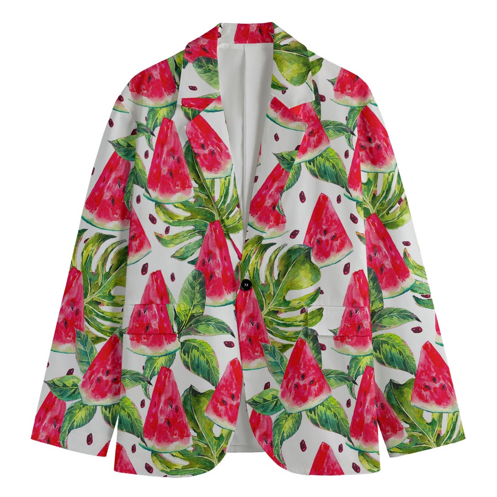 White Tropical Watermelon Pattern Print Men's Cotton Blazer