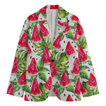 White Tropical Watermelon Pattern Print Men's Cotton Blazer