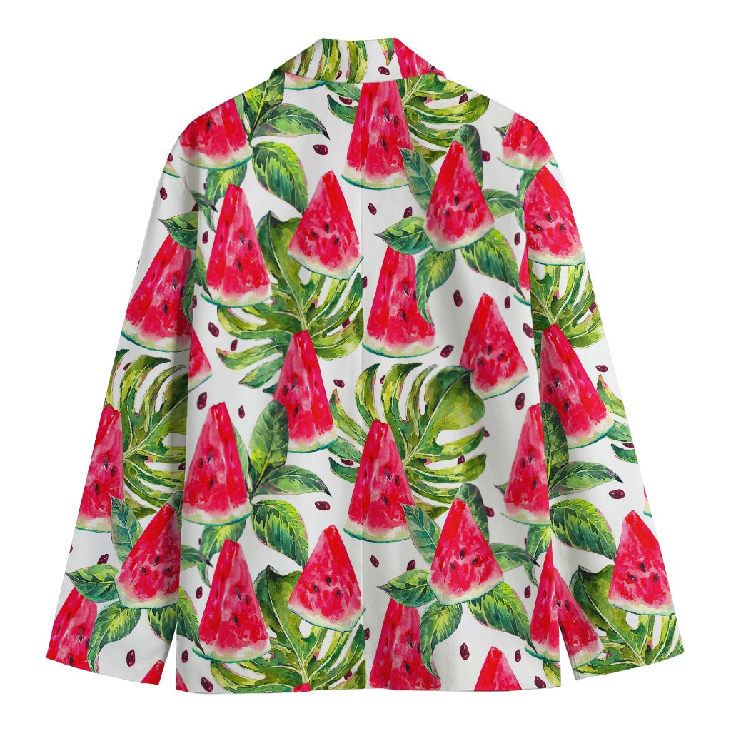 White Tropical Watermelon Pattern Print Men's Cotton Blazer