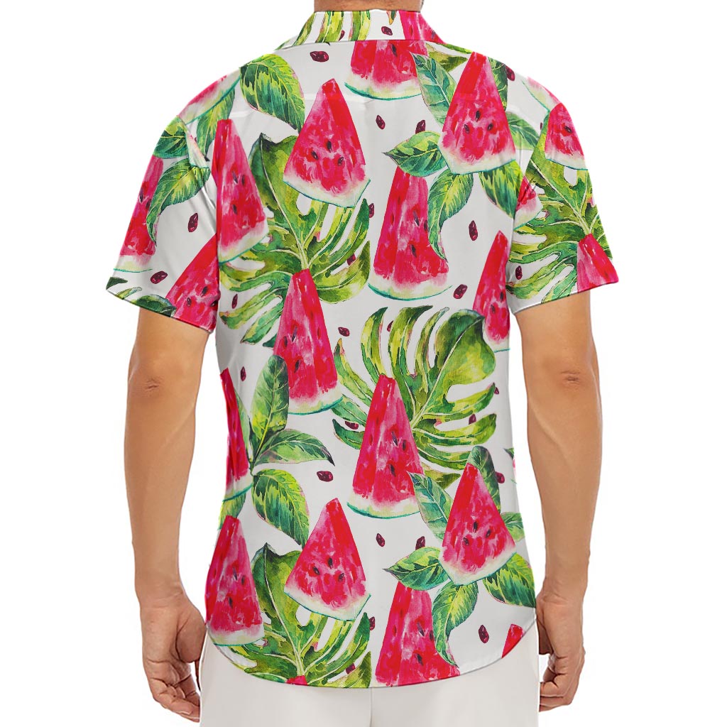 White Tropical Watermelon Pattern Print Men's Deep V-Neck Shirt