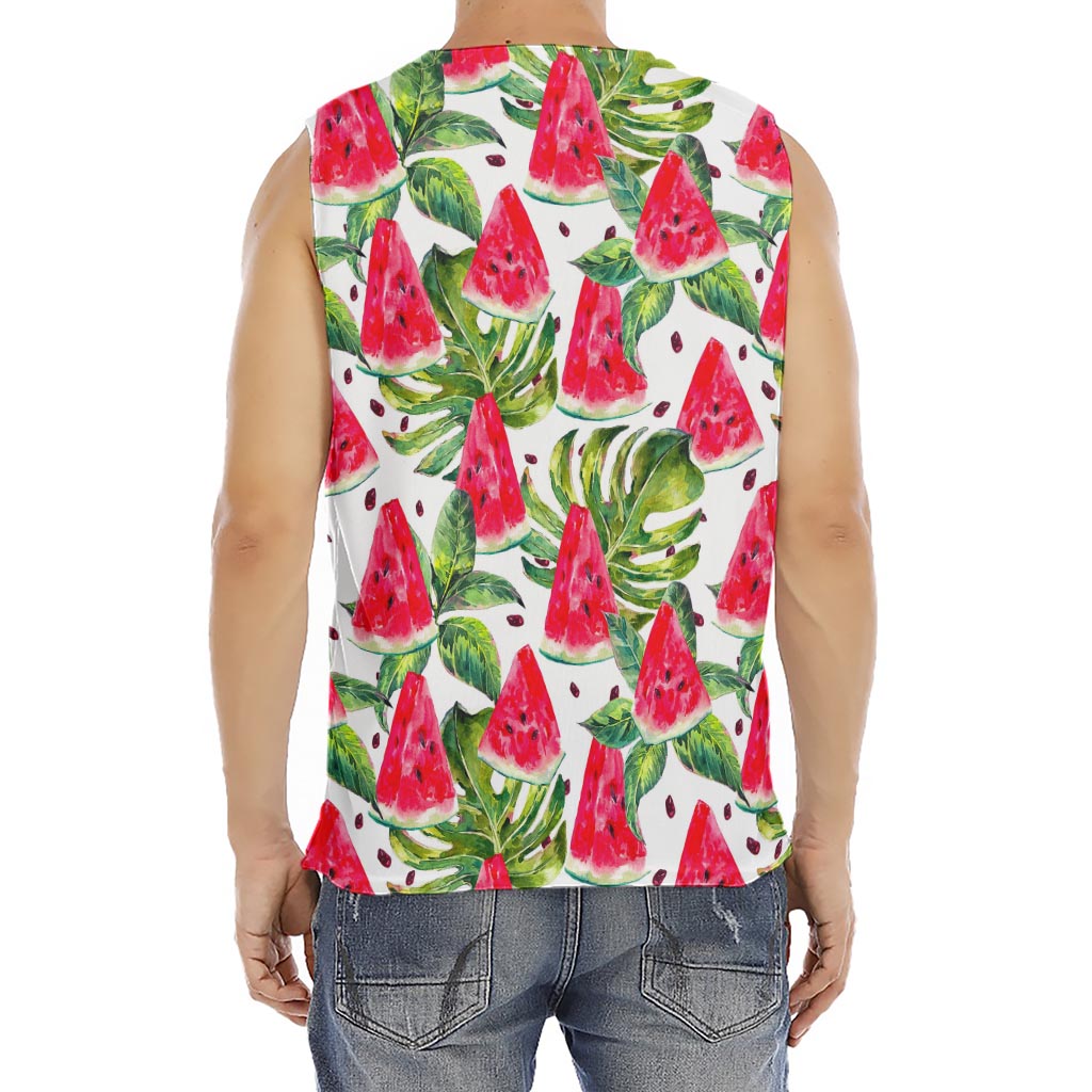 White Tropical Watermelon Pattern Print Men's Fitness Tank Top