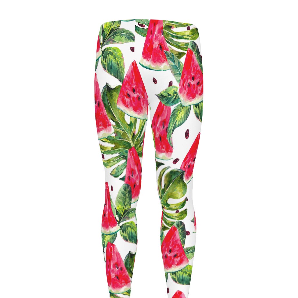 White Tropical Watermelon Pattern Print Men's leggings