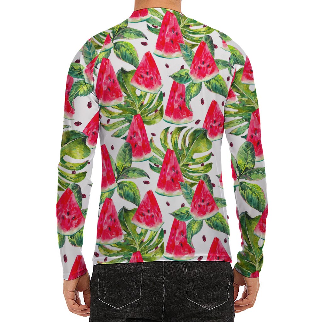 White Tropical Watermelon Pattern Print Men's Long Sleeve Rash Guard