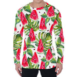 White Tropical Watermelon Pattern Print Men's Long Sleeve T-Shirt