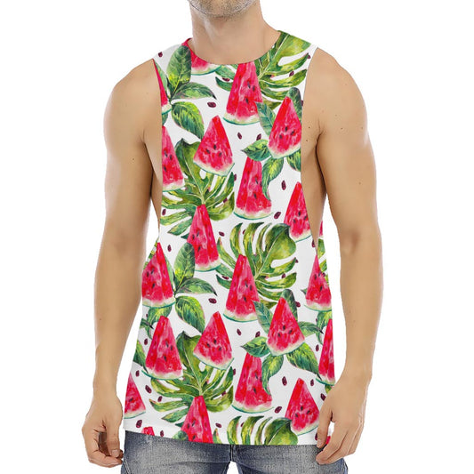 White Tropical Watermelon Pattern Print Men's Muscle Tank Top