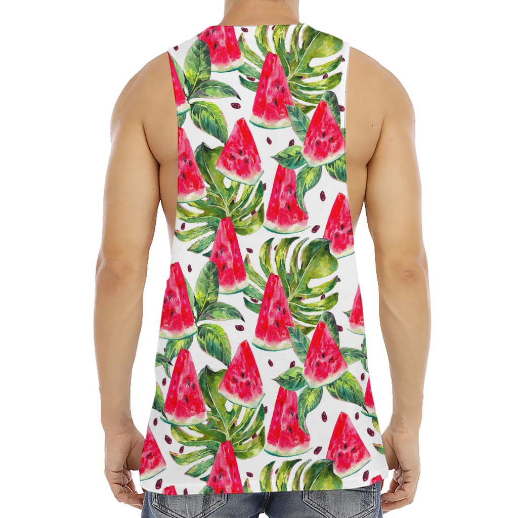 White Tropical Watermelon Pattern Print Men's Muscle Tank Top