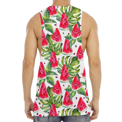White Tropical Watermelon Pattern Print Men's Muscle Tank Top