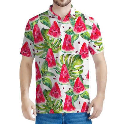 White Tropical Watermelon Pattern Print Men's Polo Shirt