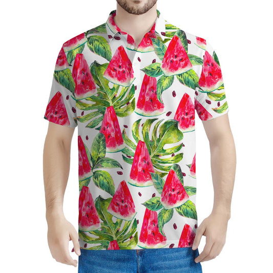 White Tropical Watermelon Pattern Print Men's Polo Shirt