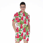 White Tropical Watermelon Pattern Print Men's Rompers